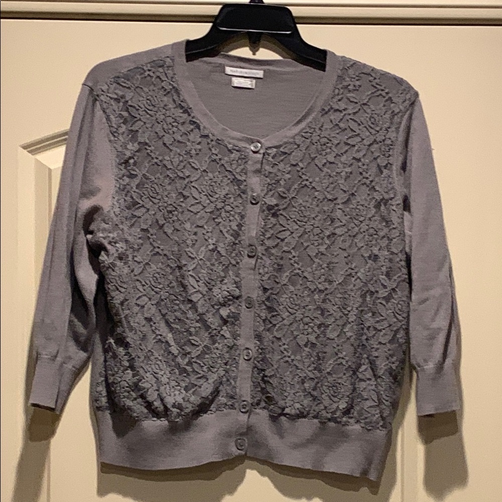 Van Heusen Gray Cardigan with Lace Overlay